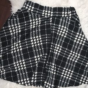 black and white patterned skater skirt
